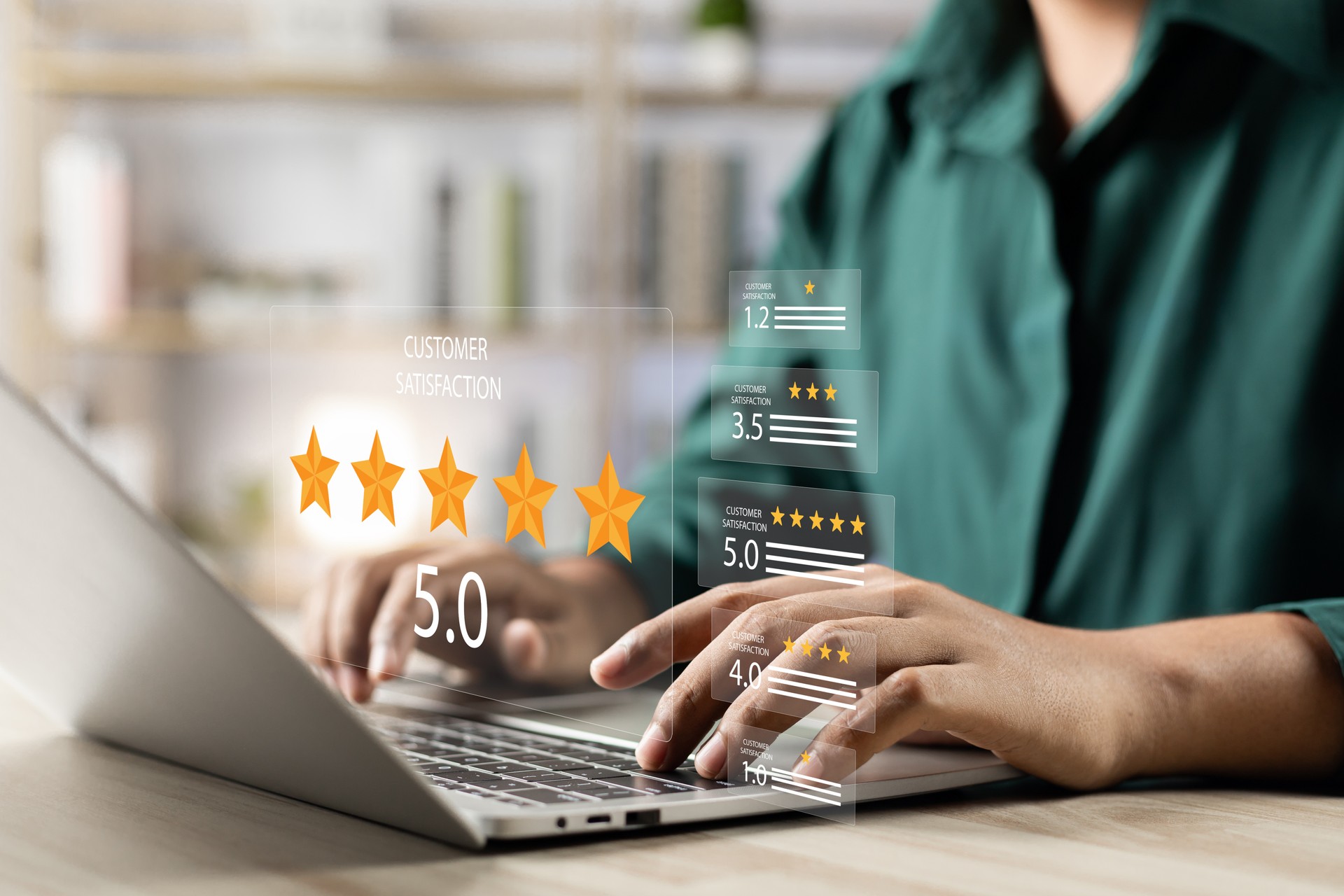 Evaluating 5-Star customer satisfaction, Online survey for quality service experience online application, Satisfaction with service evaluation, 5-Star rating and quality service feedback online.